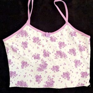 Cute white and purple flower cropped tank top super good quality size small